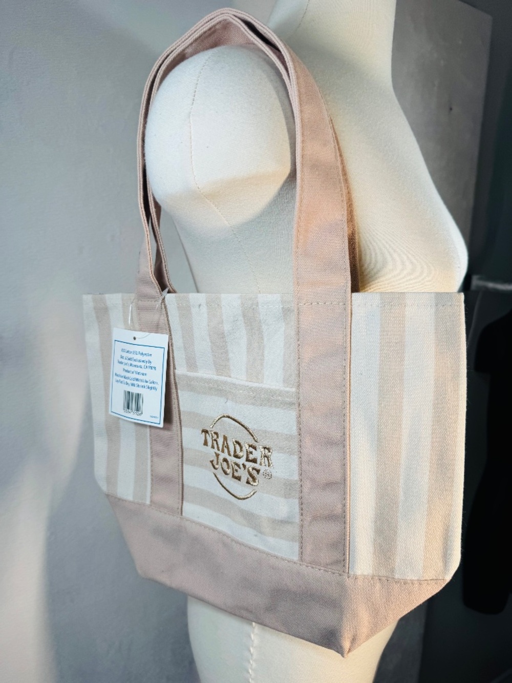 Trader Joe's Beige & Cream Striped Tote Bag